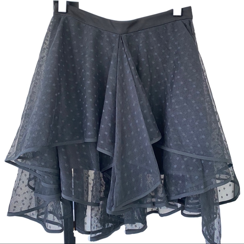 NWOT Asymmetrical Lace Polka Dot Black Mini Skirt